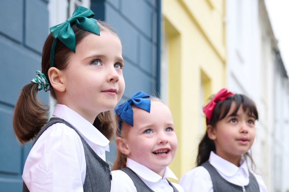 The school children in uniform wearing hair accessories from the Rockahula Kids Back to School Collection