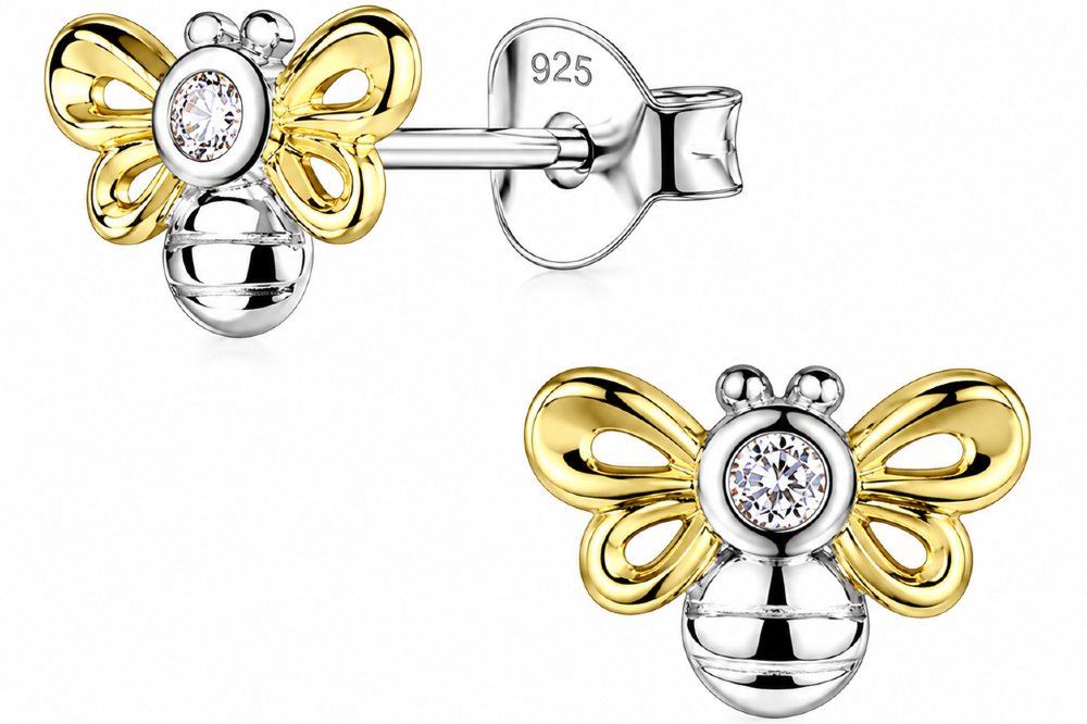 A pair of children's gold and silver bee earrings from the Little Star Studio collection