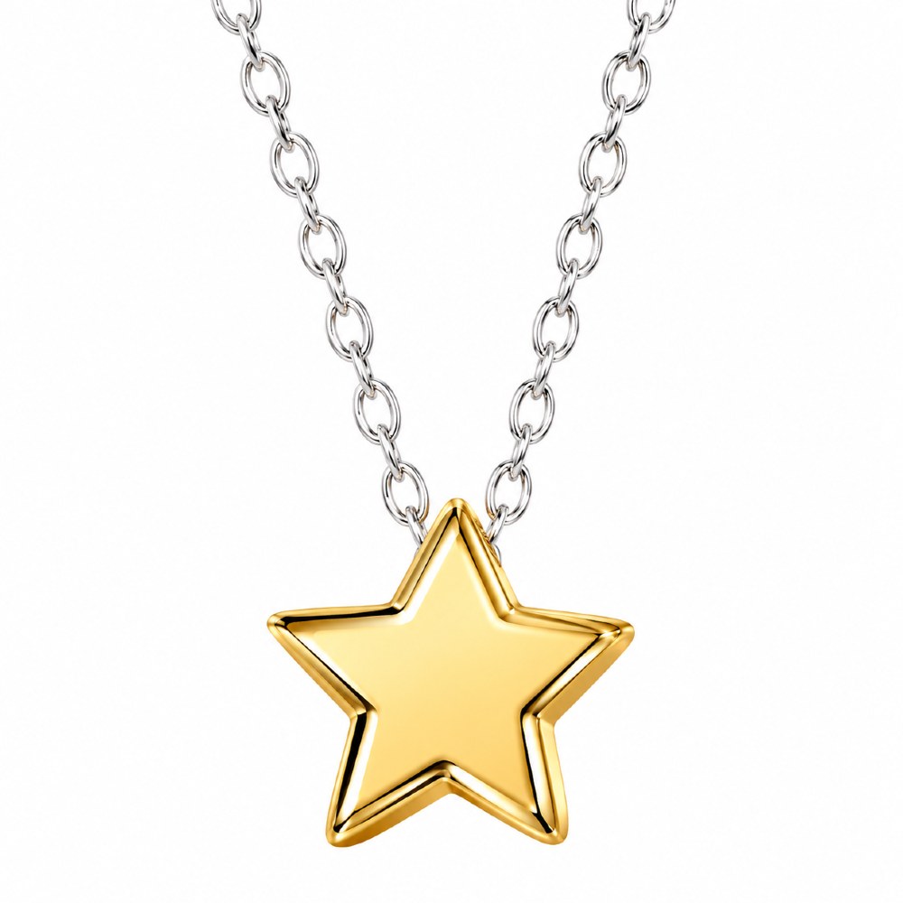 A children's silver necklace with a gold star pendant from the Little Star studio collection