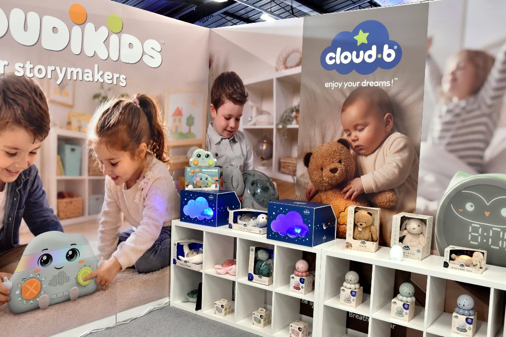 Baby and children's nursery products displayed on a stand at Harrogate Nursery Fair